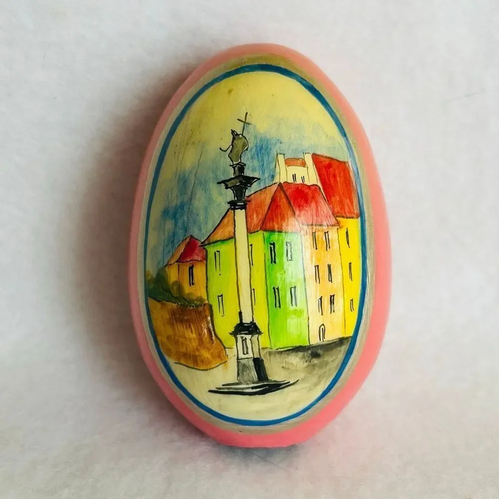 Warsaw Poland Hand Painted Wood Egg Sigismund’s Column Castle Square